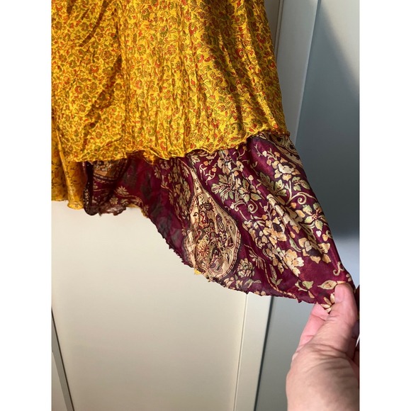 Mexicali Blues Silk Wrap Skirt Size XL Floral Print Bohemian Layered Maxi India - Picture 6 of 10